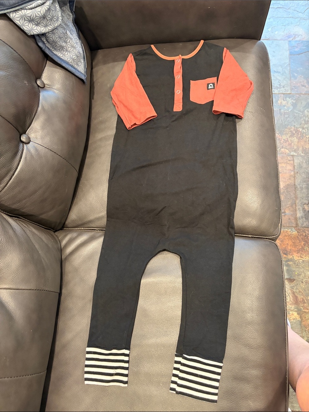 Kids Black and Red Henley One-Piece Romper